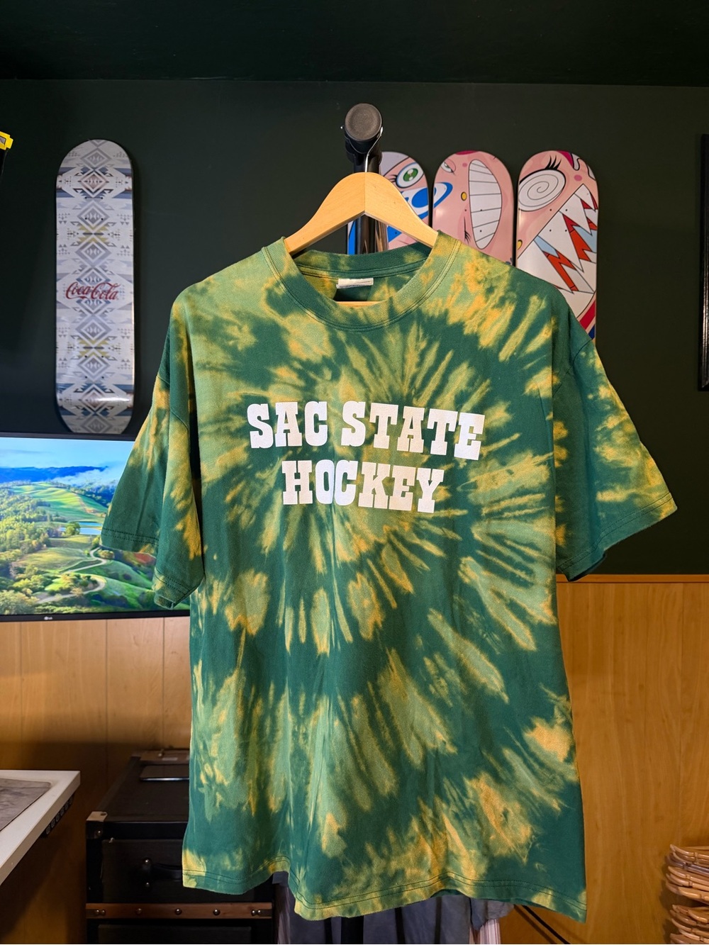 Sacramento Sac State Ice Hockey California Bleach Green & Yellow Tiedye Tshirt